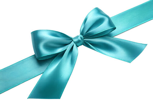 Elegant turquoise satin ribbon bow isolated on black background for decorative design