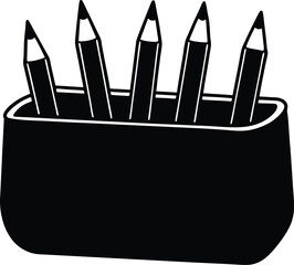 pencil case with pencils on white background  .eps