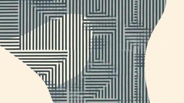 Abstract geometric-organic hybrid design with structured patterns broken by freeform, wavy organic lines in a neutral palette