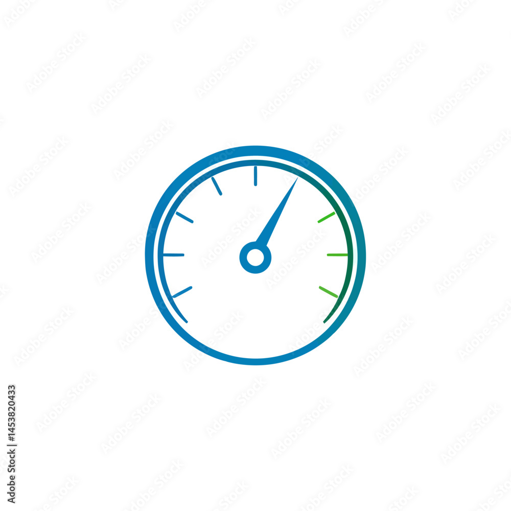 Poster modern speedometer icon with needle indicating performance and efficiency, ideal for dashboard desig