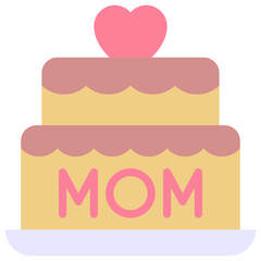 Birthday Cake With Mom Text Vector Icon, Flat Style Isolated Vector Icon.
