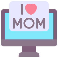 I Love Mom Text Monitor Tv Screen Vector Icon, Flat Style Isolated Vector Icon.