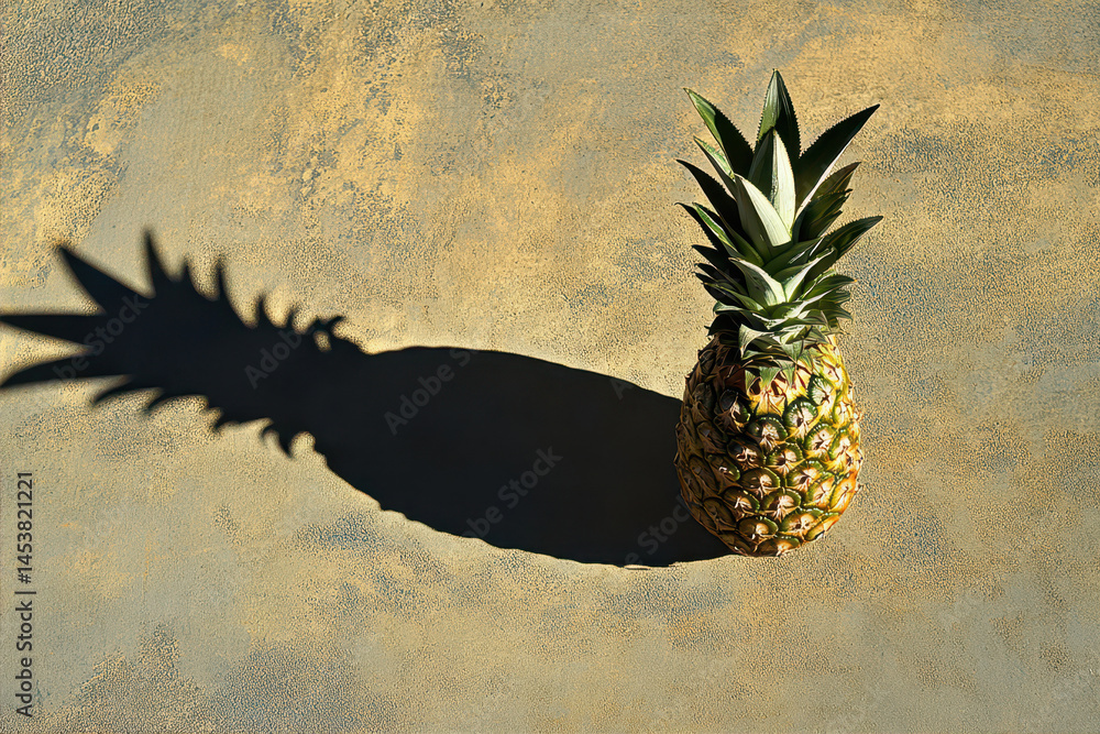 Aufkleber pineapple with distinct shadow on a textured plain surface illuminated by soft lighting