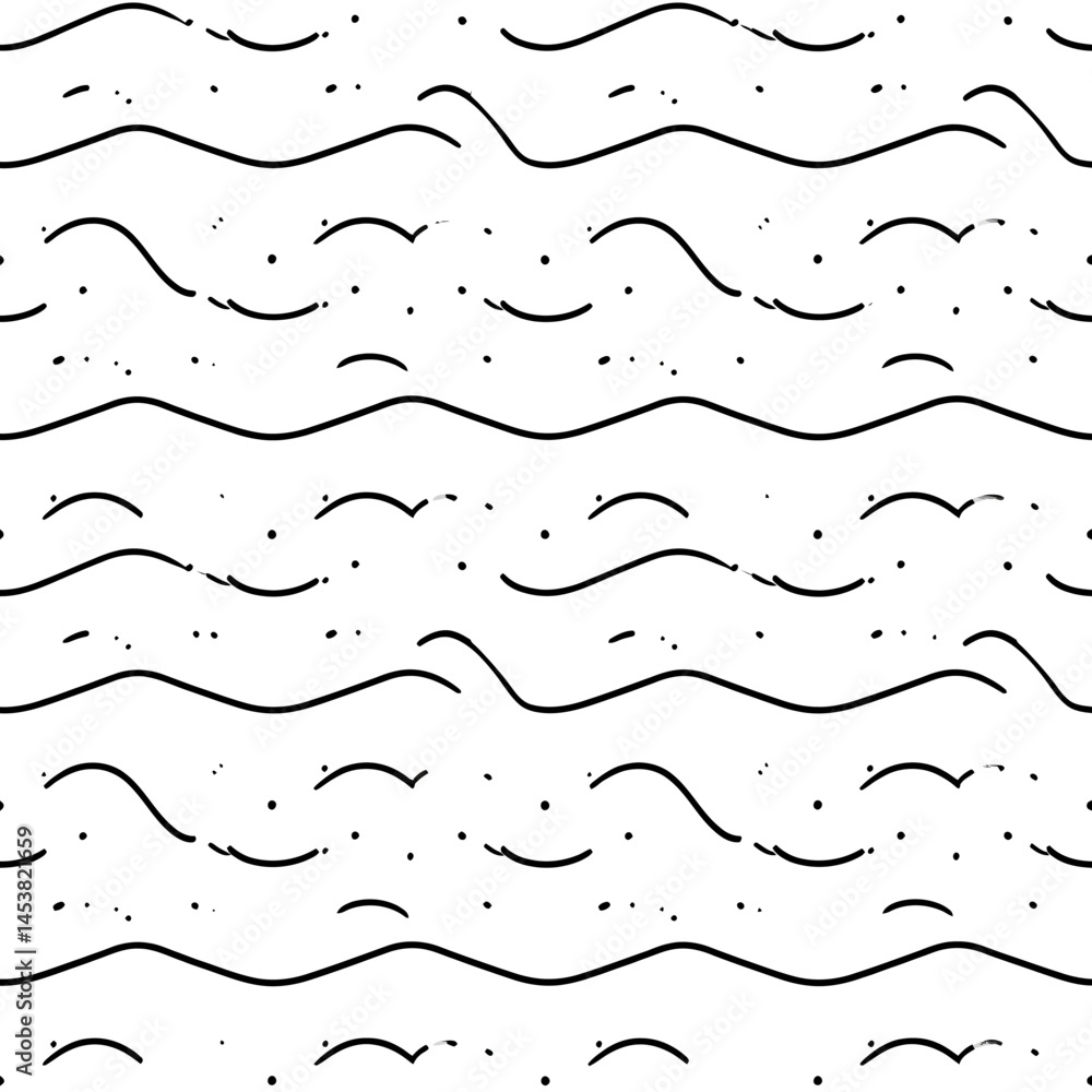 Poster seamless pattern with wavy lines and dots for modern backgrounds and surface designs, abstract wave 