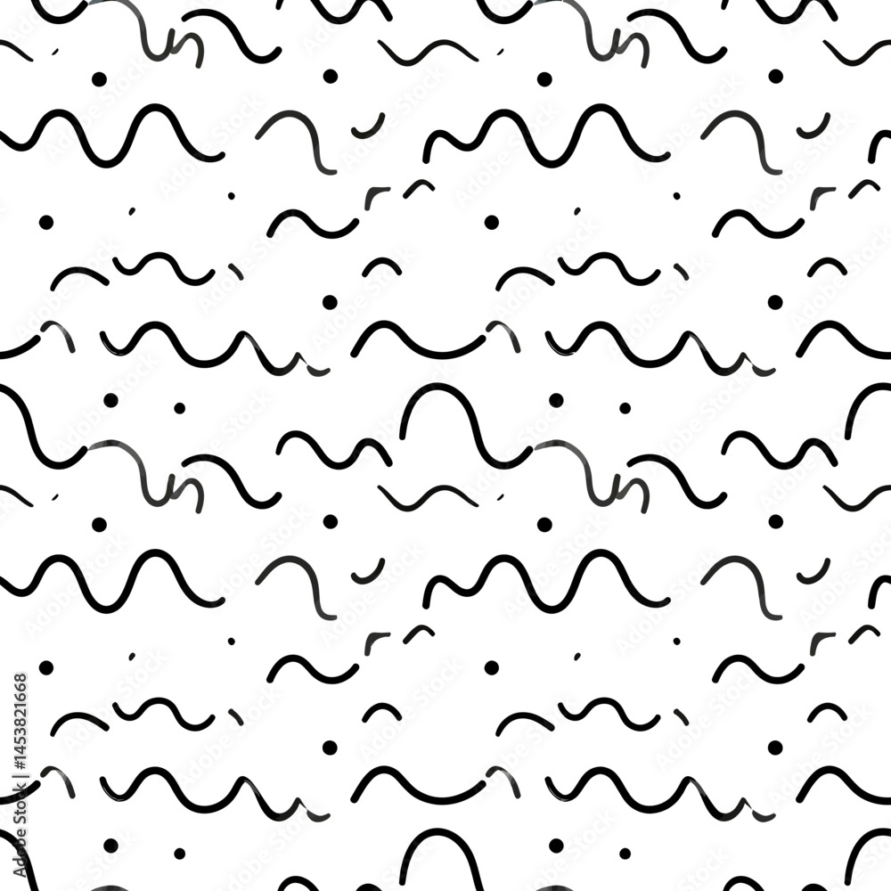 Poster seamless pattern with wavy lines and dots on a white background for modern design