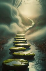 Zen stones on the water, stones in water, forest