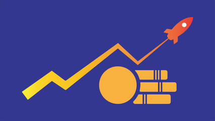 Illustration of a red rocket on a growth chart with wealth symbols, representing business, investment, and innovation, suitable for fintech, startup, or crypto presentations and promotions.