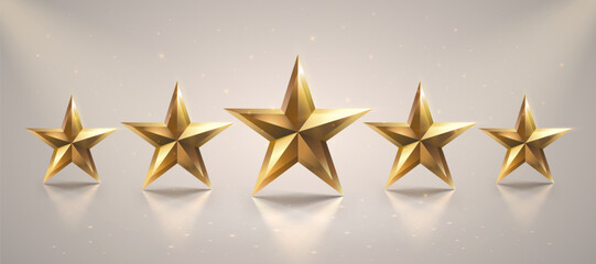 five star award, gold stars on white background. Vector illustration
