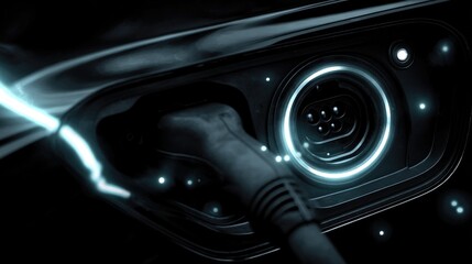 Electric Vehicle Charging: Close-up of Connector and Port with Glowing Lights