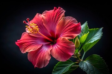 Obraz premium tiny details revealed hibiscus in focus depth isolated on black background