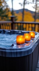 Hot tub with candles, autumn view