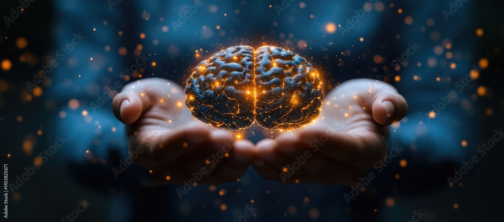 Poster a conceptual image of a brain held within hands.