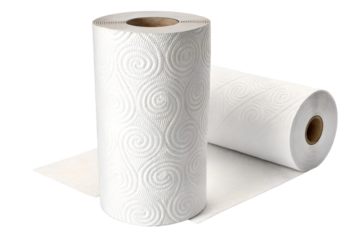 White paper towel rolls with spiral embossed pattern for kitchen and household cleaning
