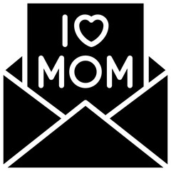 I Love Mom Letter, Email Vector Icon, Silhouette Style Isolated Vector Icon. 