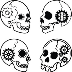 Mechanical Skull Gear Art – Cyberpunk Steampunk Skull Design Set 