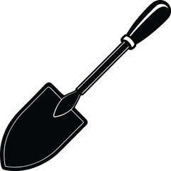 trowel with soil on white background 