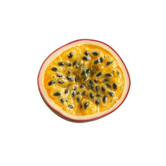 Close-up of a Passion Fruit Cut in Half, Revealing its Vibrant Interior and Seeds