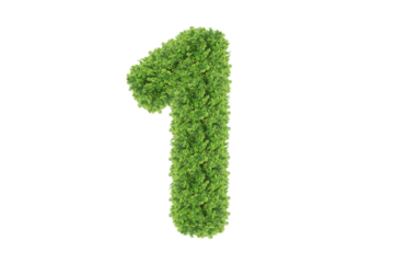 Grass number One isolated on white background. Symbol 1 with the green lawn texture. Eco symbol collection.PNG file.	