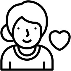 Female Avatar With Heart, Girl Avatar Vector Icon, Lineal Style Isolated Vector Icon. 