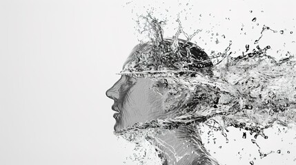 Obraz premium Fresh and dynamic water splash in isolation on a clean white background created by generative AI. The splash showcases the beauty and energy of water, with droplets flying in different directions. 