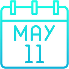 11 May Mother's Day Calendar Vector Icon, Lineal Gradient Style Isolated Vector Icon.