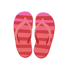 Vector illustration of striped pink flip flops. Top view of summer beach sandals isolated on white background. Perfect for vacation design, packaging, apparel print and travel-themed projects.