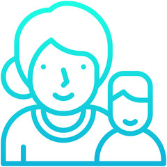 Mother And Son Avatar Icon, Lineal Gradient Style Isolated Vector Icon. 