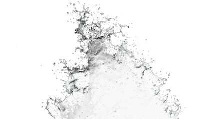 Obraz premium Fresh and dynamic water splash in isolation on a clean white background created by generative AI. The splash showcases the beauty and energy of water, with droplets flying in different directions. 