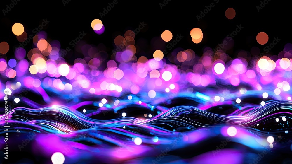 Poster abstract colorful waves with glowing bokeh background effect
