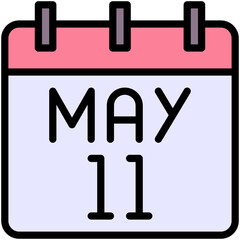 11 May Mother's Day Calendar Vector Icon, Lineal Color Style Isolated Vector Icon.