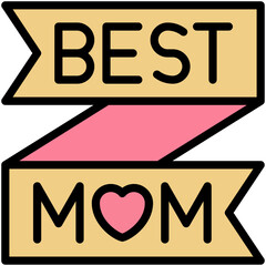 Best Mom text on Ribbon Vector Icon, Lineal Color Style Isolated Vector Icon.