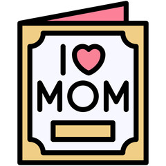 Greeting Card I Love Mom Text Vector Icon, Lineal Gradient Style Isolated Vector Icon.