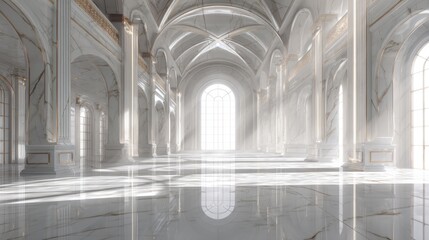 Fototapeta premium Grand Palace Hall: Sunlit Marble Interior with Golden Accents