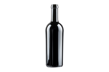 Empty black wine glass bottle isolated on transparent background