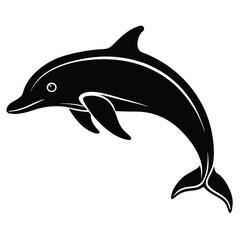 Fototapeta premium Print a silhouette dolphin black and white logo vector clip art, Dolphin Silhouette Bundle Set in Various Poses, Dolphin in a jump Silhouette, Jumping dolphins, dolfin silhouette vector art illustrati