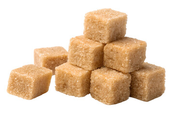 Pyramid of brown sugar cubes on a black background close up