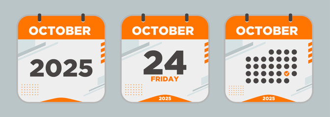 Calendar design vector. October. 2025 24 day. The concept of waiting for an important date. Day calendar with date October 24. Cheklist day calendar. Vector illustration.