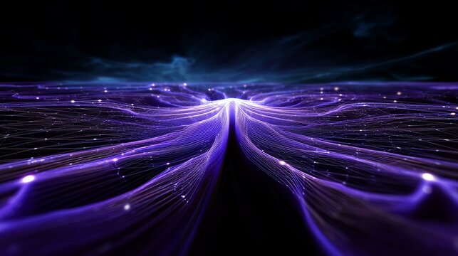 3D Neural Network with Glowing Data Streams and Digital Nodes