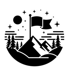 Mountain Peak Success: Night Landscape with Flag