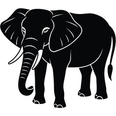 Fototapeta premium elephant silhouette vector illustration, Elephant logo silhouette, Silhouette of animals in the savannah. African landscape scene. Vector horizontal seamless tropical background with elephants.