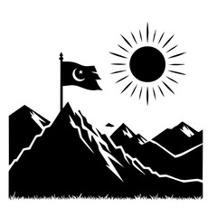 Majestic Mountain Peak with Flag: A Symbol of Conquest