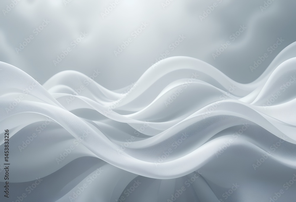 Poster ethereal waves of white fabric abstract background with subtle textures