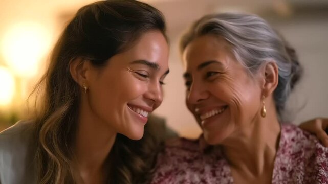 A heartwarming moment shared between mother and daughter in a snug, inviting home setting.
