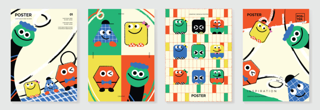 Naklejki Kids and children cover design vector. Fun Childish hand drawn doodle design background. Playful poster  design for packaging, wallpaper and print.