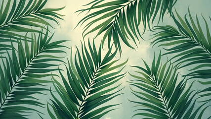 Green leaves of palm tree.