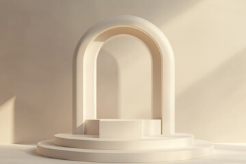 minimalist architectural design with a serene and sophisticated aesthetic.  The podium can serve as a backdrop for luxury products like jewelry, cosmetics, or sculptures.