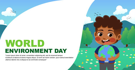 Naklejka premium world environment day design. design with children's theme. suitable for introducing children to protecting the earth