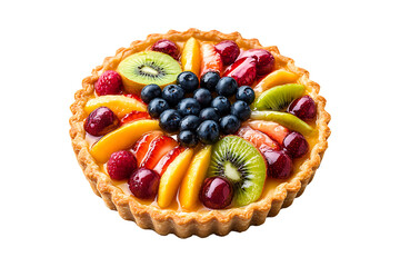 Fresh fruit tart isolated on transparent background.