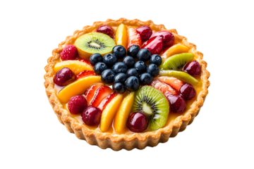 Fresh fruit tart isolated on transparent background.