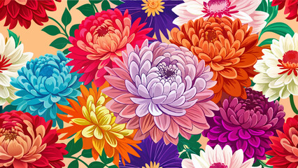 Flowers wall background with amazing red,orange,pink,purple,green and white chrysanthemum flowers ,Wedding decoration, hand made Beautiful flower wall 